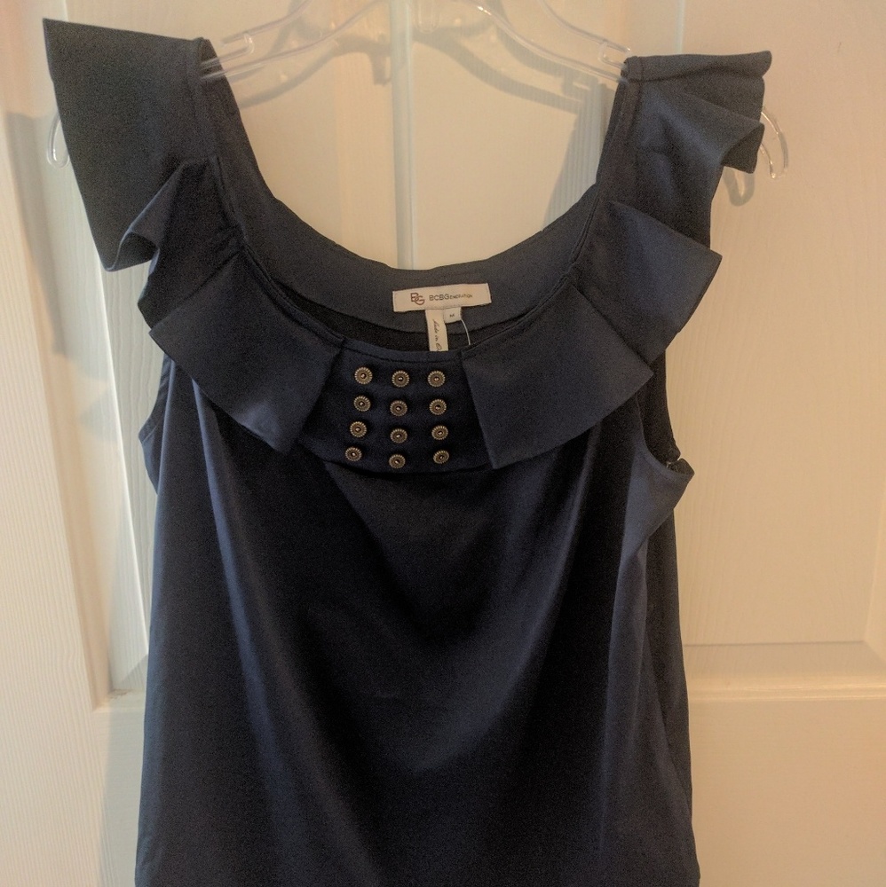 Navy blue ruffled sleeveless top